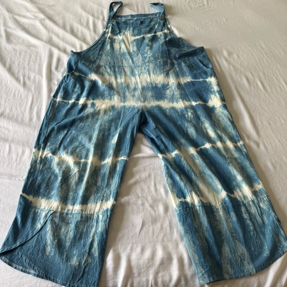 Shibori Indigo Baggy Overalls (hand dyed) - Picture 1 of 4